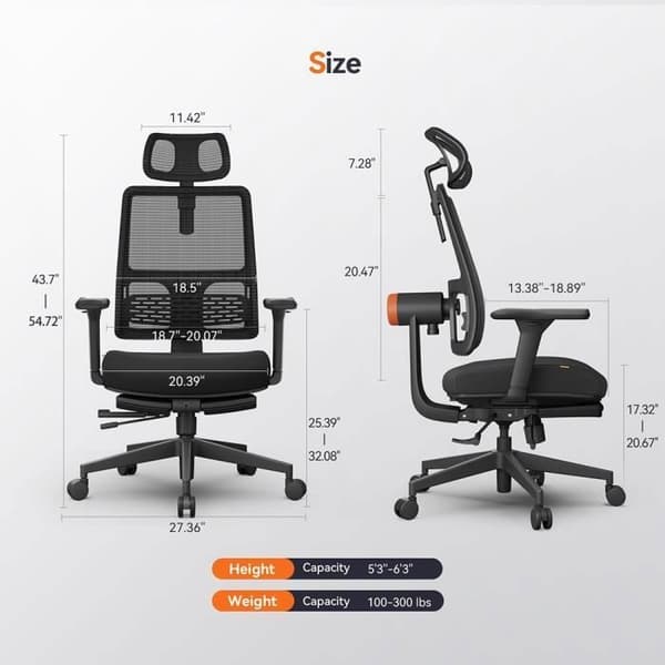 NEWTRAL MagicH-BP ergonomisk stol med fotstöd - Svart - Kontor - Vuxen - Faux - Modern - Design