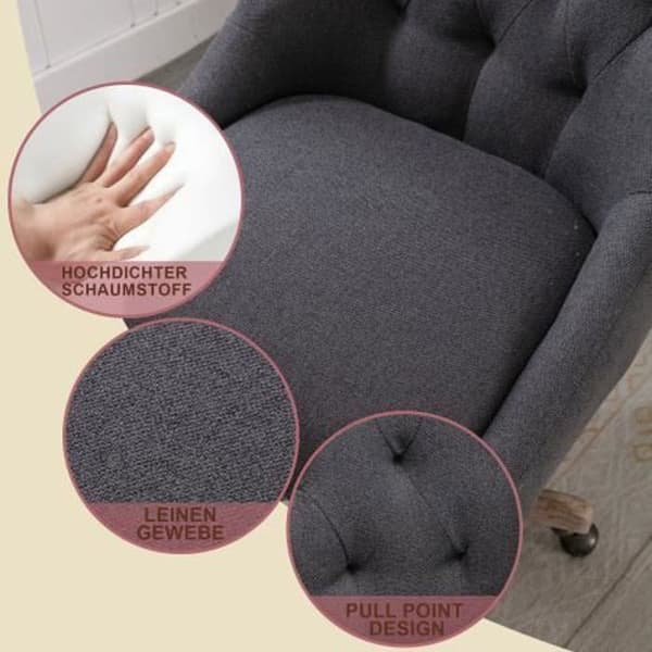 360° vridbar kontorsstol, kontors- och datorstol, ergonomisk design, träben, justerbar höjd, svart