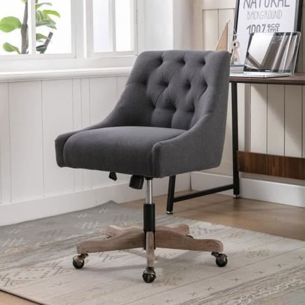 360° vridbar kontorsstol, kontors- och datorstol, ergonomisk design, träben, justerbar höjd, svart