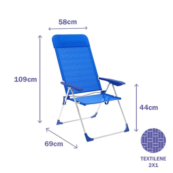 Polstrede Campingstolen Marbueno Blå 69 x 109 x 58 cm