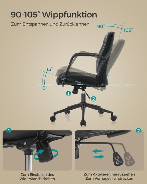 Rootz Big Comfy Office Chair - Skrivbordsstol - Ergonomisk sits - Heavy Duty - Stålram - 60cm x 60cm x 93-103cm