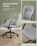 Miniatyrbild 3 av 8: Rootz Dove Grey kontorsstol - Ergonomisk stol - Vadderade säten - Justerbar höjd - Stålram - 60cm x 60cm x 93cm till 103cm