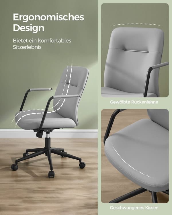 Rootz Dove Grey kontorsstol - Ergonomisk stol - Vadderade säten - Justerbar höjd - Stålram - 60cm x 60cm x 93cm till 103cm