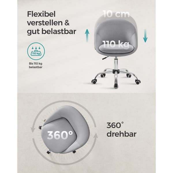 Rootz Grey pyörivä tuoli - Ergonominen tuoli - Pyörivä tuoli - Teräsrunko - Puuvilla-pellavasekoitus - Kannettava - 60cm x 60cm x 80-90cm