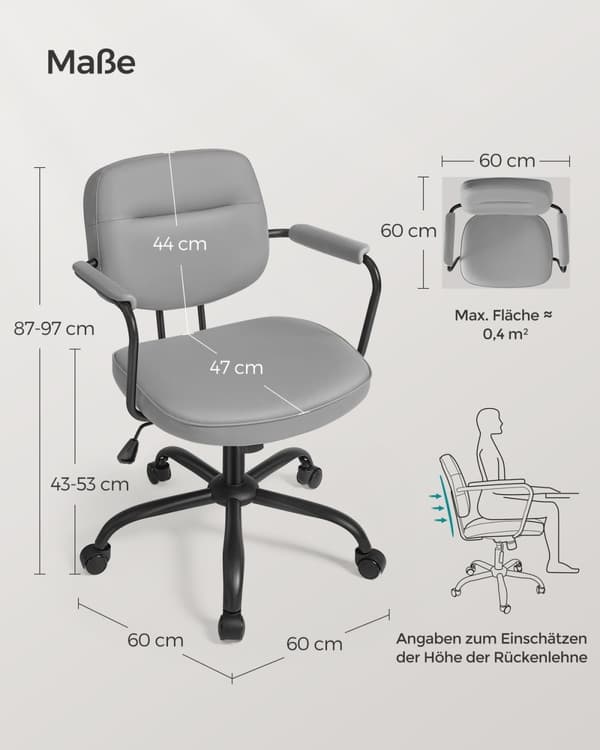Rootz Kontorstol - Skrivebordsstol - Executive Chair - PU-læder - Justerbar højde - 60cm x 60cm x (87-97)cm