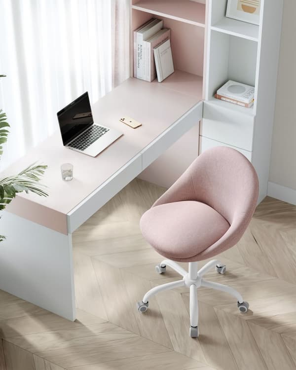 Rootz Pink -kääntötuoli - Mukava nojatuoli - Pyörivä istuin - Teräsrunko - Puuvilla-pellavasekoitus - Säädettävä korkeus - 60cm x 60cm x 80-90cm
