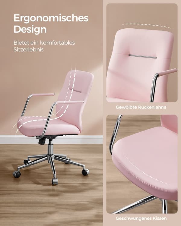 Rootz Pastel Pink kontorstol - Stålstel - Skumsæde - PU-betræk - Justerbar højde - 60 cm x 60 cm x (93-103 cm)