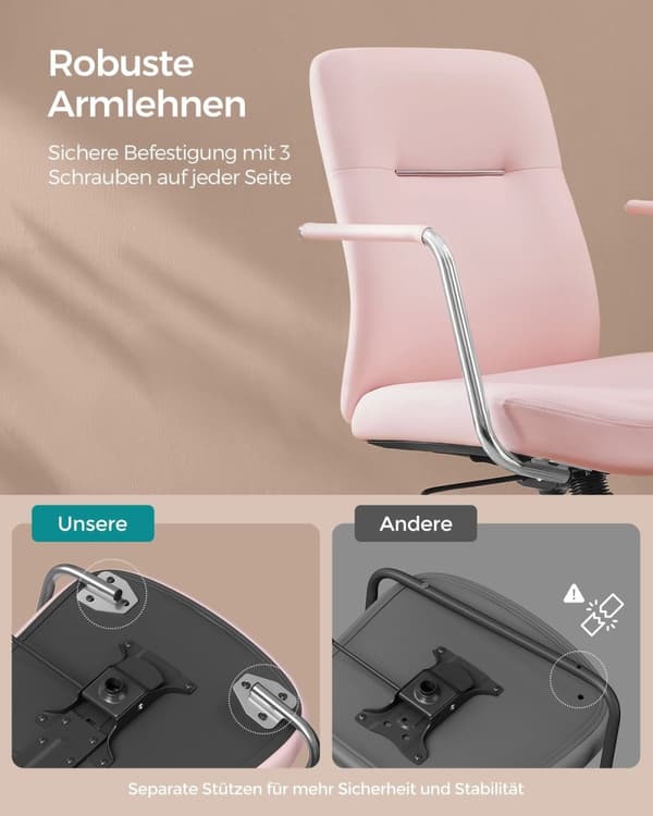 Rootz Pastel Pink kontorstol - Stålstel - Skumsæde - PU-betræk - Justerbar højde - 60 cm x 60 cm x (93-103 cm)