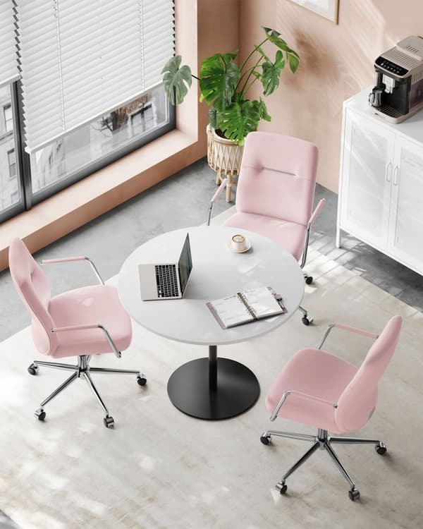 Rootz Pastel Pink kontorstol - Stålstel - Skumsæde - PU-betræk - Justerbar højde - 60 cm x 60 cm x (93-103 cm)