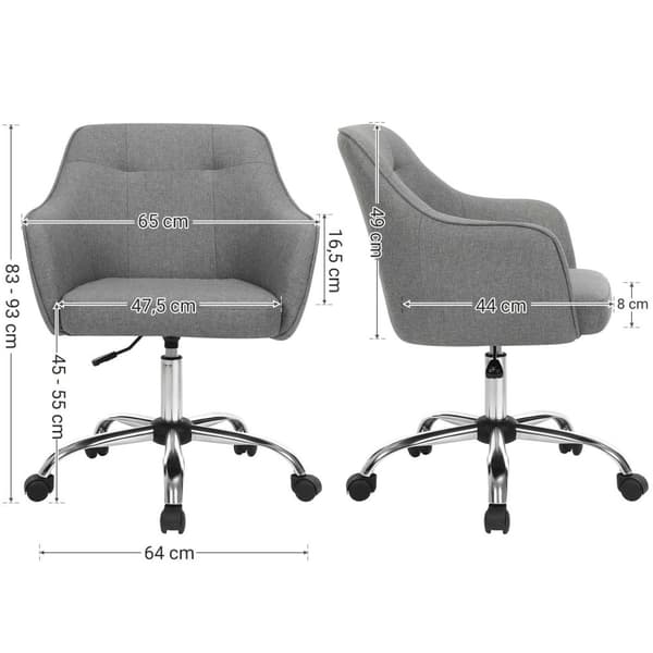 Rootz-toimistotuoli - Harmaa pöytätuoli - Kääntötuoli - Ergonominen muotoilu - 65cm x 69cm x (83-93)cm