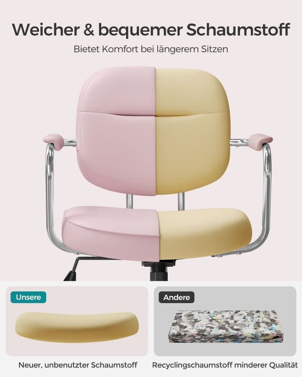 Rootz Pink kontorstol - Ergonomisk stol - Drejestol - PU-materiale - Justerbar højde - 60 cm x 60 cm x (87-97 cm)