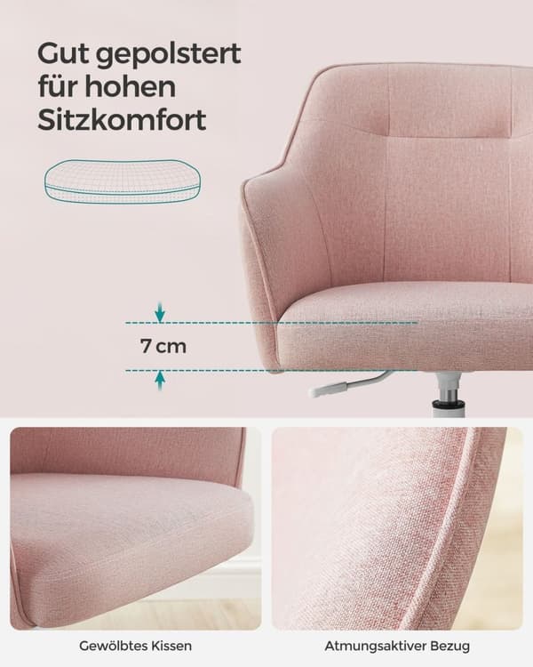 Rootz Pink Drejestol - Kontorstol - Rullestol - Stålstel - Skumpolstring - 69cm x 65cm x (83-93cm) - Justerbar højde