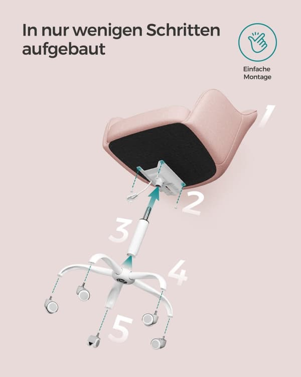 Rootz Pink Drejestol - Kontorstol - Rullestol - Stålstel - Skumpolstring - 69cm x 65cm x (83-93cm) - Justerbar højde