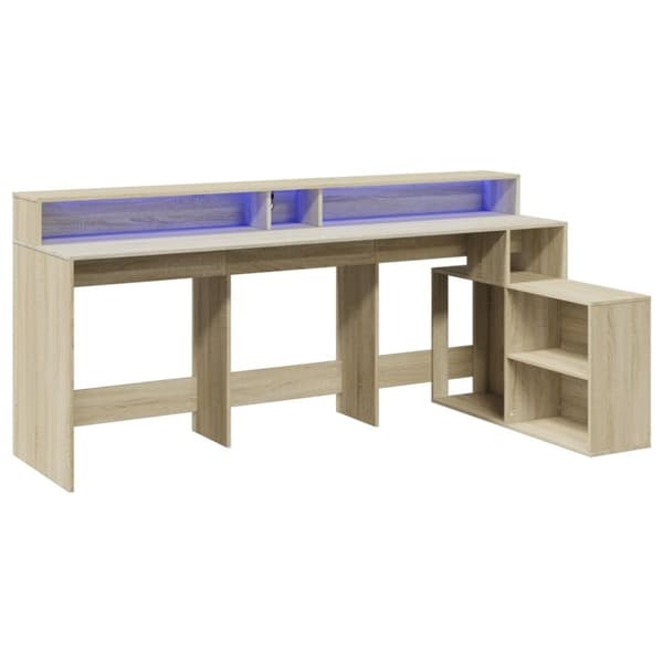 vidaXL Työpöytä LED-valoilla Sonoma-tammi 200x104x91 cm tekninen puu