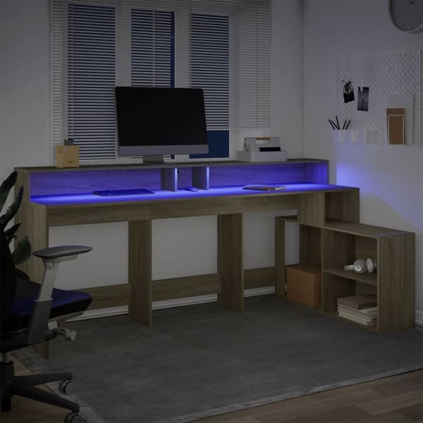 vidaXL Työpöytä LED-valoilla Sonoma-tammi 200x104x91 cm tekninen puu