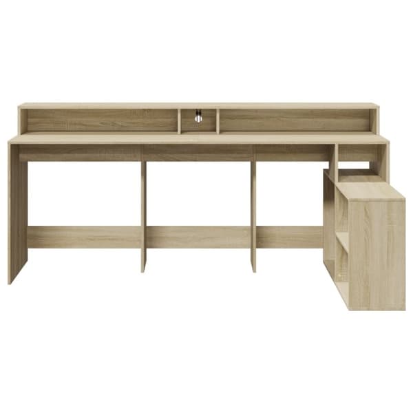 vidaXL Työpöytä LED-valoilla Sonoma-tammi 200x104x91 cm tekninen puu