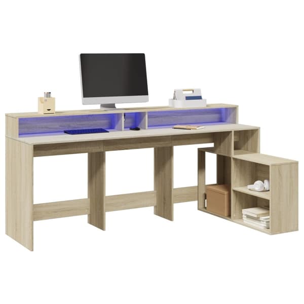 vidaXL Työpöytä LED-valoilla Sonoma-tammi 200x104x91 cm tekninen puu