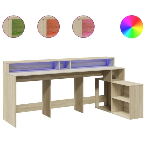 vidaXL Työpöytä LED-valoilla Sonoma-tammi 200x104x91 cm tekninen puu