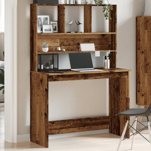 vidaXL skrivebord m. hylder 102x45x148 cm konstrueret træ antikt træ