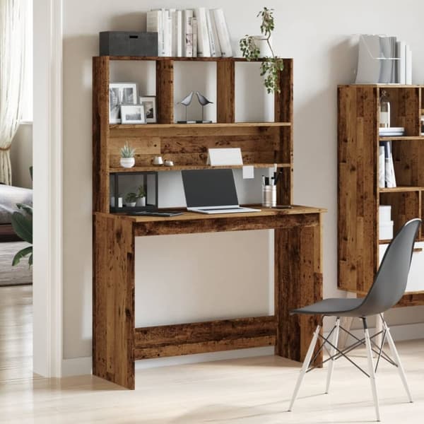 vidaXL skrivebord m. hylder 102x45x148 cm konstrueret træ antikt træ
