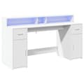 Miniatyrbillede 4 af 11: vidaXL skrivebord med LED-lys 160x55x91 cm konstrueret træ hvid