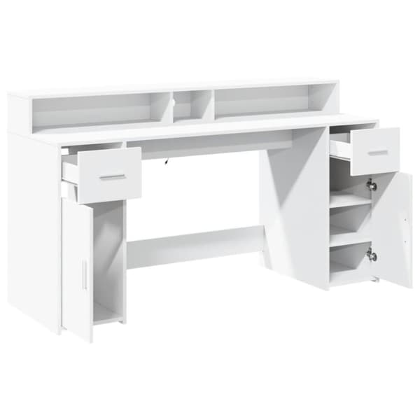 vidaXL skrivebord med LED-lys 160x55x91 cm konstrueret træ hvid