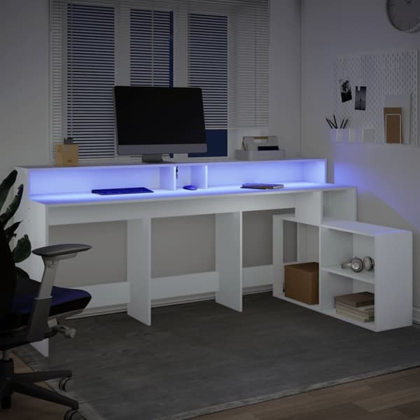 vidaXL Skrivbord med LED vit 200x104x91 cm konstruerat trä