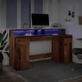 Miniatyrbild 6 av 11: vidaXL Skrivbord med LED gammalt trä 160x55x91 cm konstruerat trä