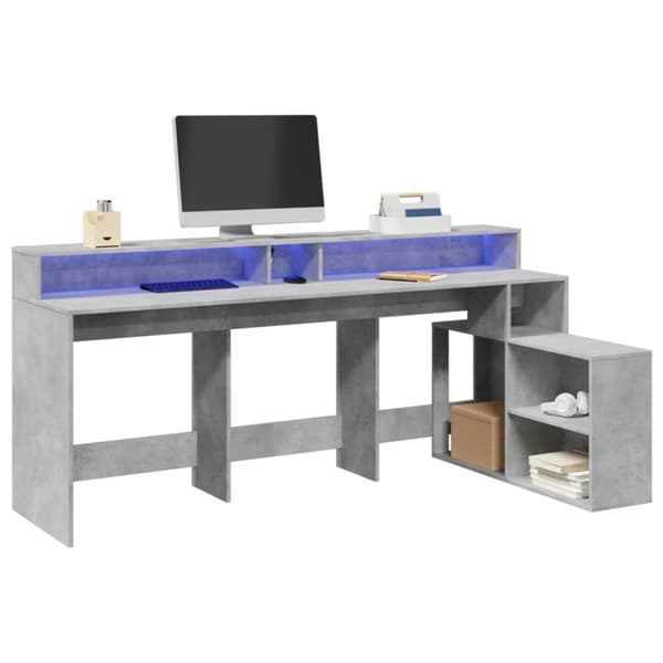 vidaXL skrivebord med LED-lys 200x104x91 cm konstrueret træ betongrå