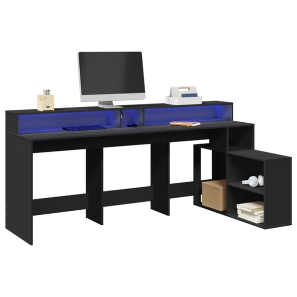 vidaXL Työpöytä LED-valoilla musta 200x104x91 cm tekninen puu