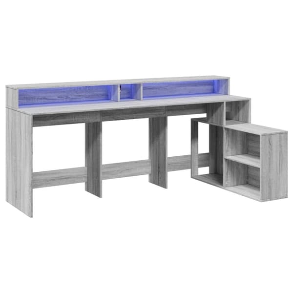 vidaXL Skrivebord med LED-lys grå sonoma 200x104x91 cm konstruert tre