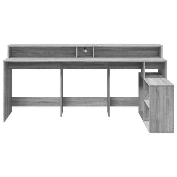 vidaXL Skrivebord med LED-lys grå sonoma 200x104x91 cm konstruert tre