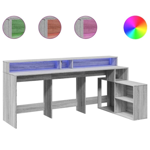 vidaXL Skrivebord med LED-lys grå sonoma 200x104x91 cm konstruert tre