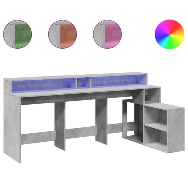 vidaXL Skrivebord med LED-lys betonggrå 200x104x91 cm konstruert tre
