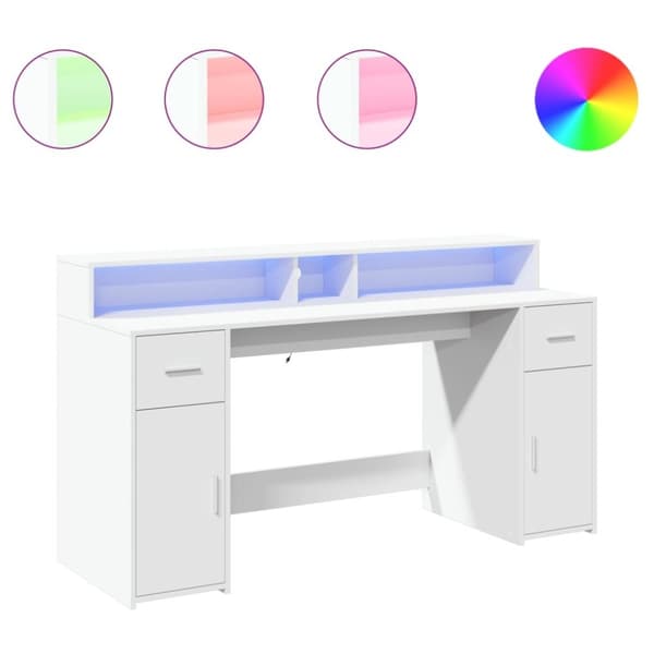 vidaXL Skrivbord med LED vit 160x55x91 cm konstruerat trä