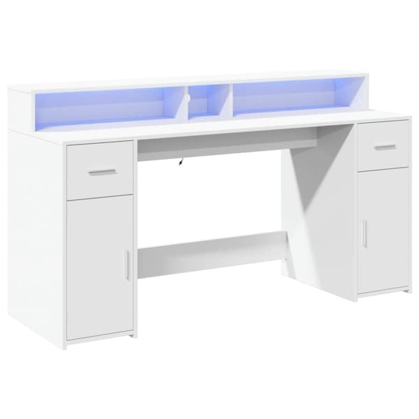 vidaXL Skrivbord med LED vit 160x55x91 cm konstruerat trä