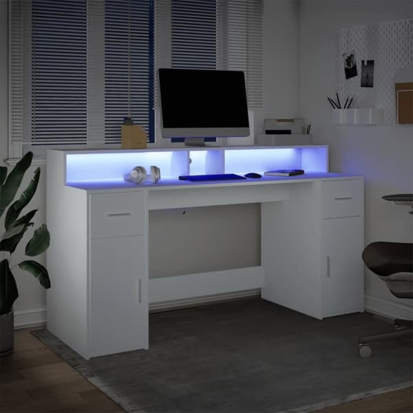 vidaXL Skrivbord med LED vit 160x55x91 cm konstruerat trä