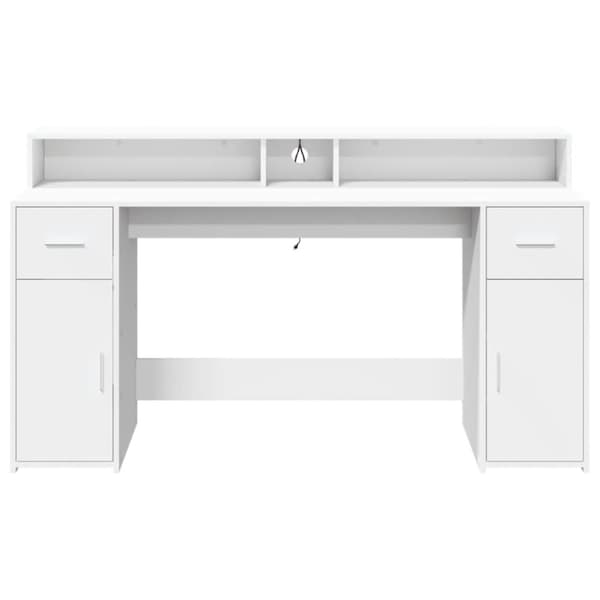 vidaXL Skrivbord med LED vit 160x55x91 cm konstruerat trä