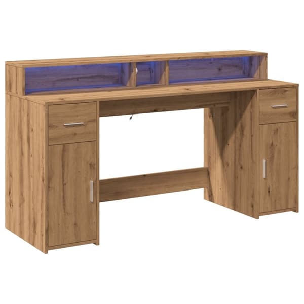 vidaXL Skrivebord med LED-lys artisan eik 160x55x91 cm konstruert tre