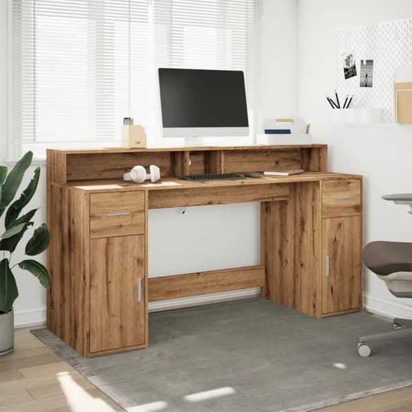 vidaXL Skrivebord med LED-lys artisan eik 160x55x91 cm konstruert tre