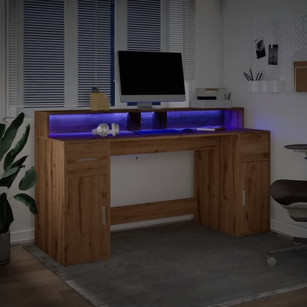vidaXL Skrivebord med LED-lys artisan eik 160x55x91 cm konstruert tre
