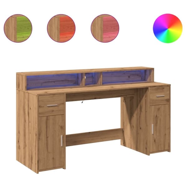 vidaXL Skrivebord med LED-lys artisan eik 160x55x91 cm konstruert tre