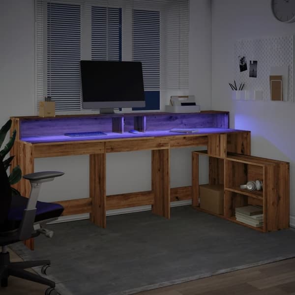 vidaXL Työpöytä LED-valoilla artesaani tammi 200x104x91cm tekninen puu