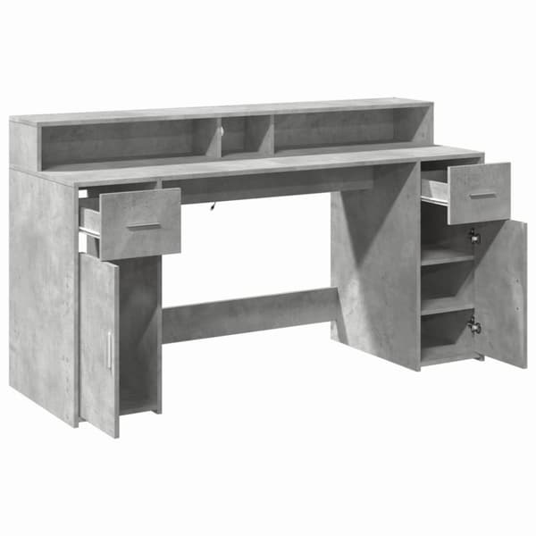 vidaXL skrivebord med LED-lys 160x55x91 cm konstrueret træ betongrå