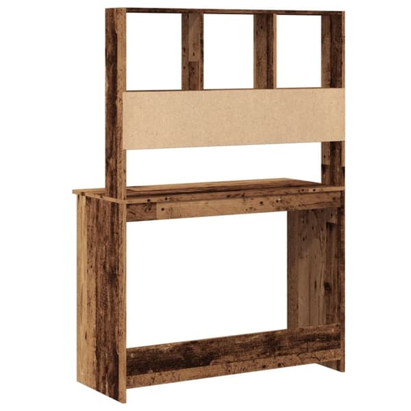 vidaXL Skrivbord med hyllor åldrat trä 102x45x148 cm konstruerat trä