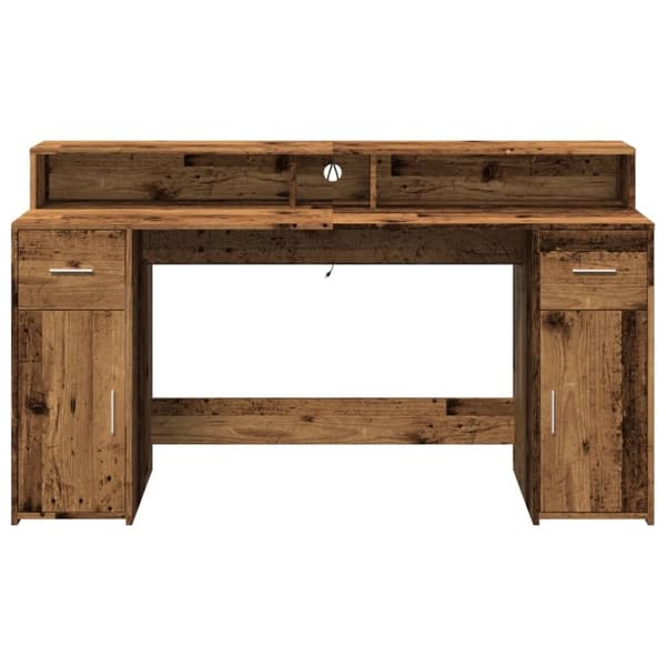 vidaXL Työpöytä LED-valoilla vanha puu 160x55x91 cm tekninen puu