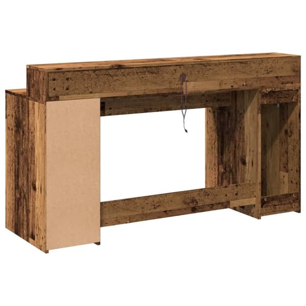 vidaXL Työpöytä LED-valoilla vanha puu 160x55x91 cm tekninen puu