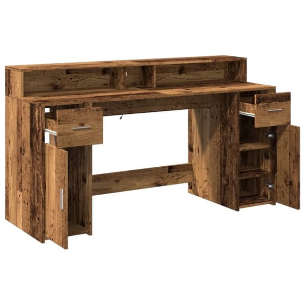 vidaXL Työpöytä LED-valoilla vanha puu 160x55x91 cm tekninen puu