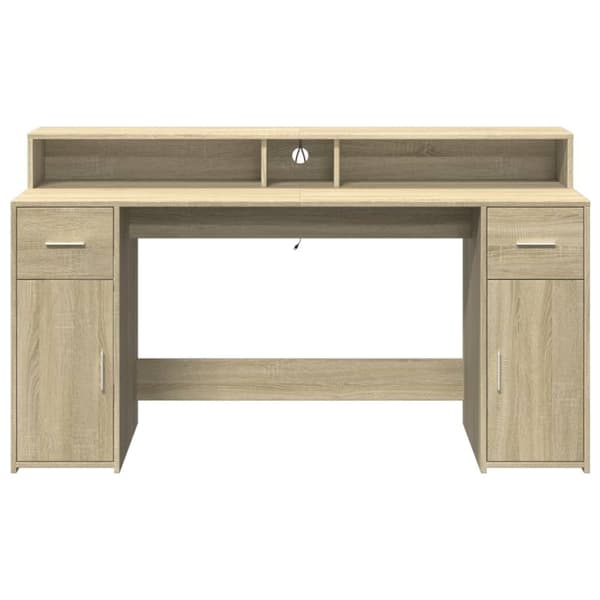 vidaXL Työpöytä LED-valoilla Sonoma-tammi 160x55x91 cm tekninen puu
