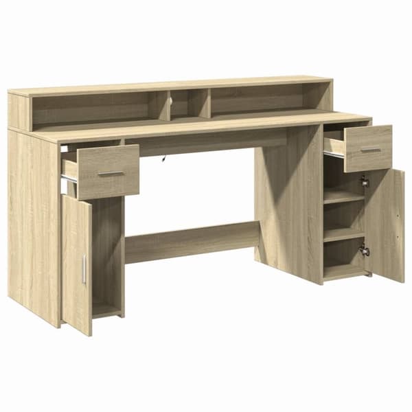 vidaXL Työpöytä LED-valoilla Sonoma-tammi 160x55x91 cm tekninen puu
